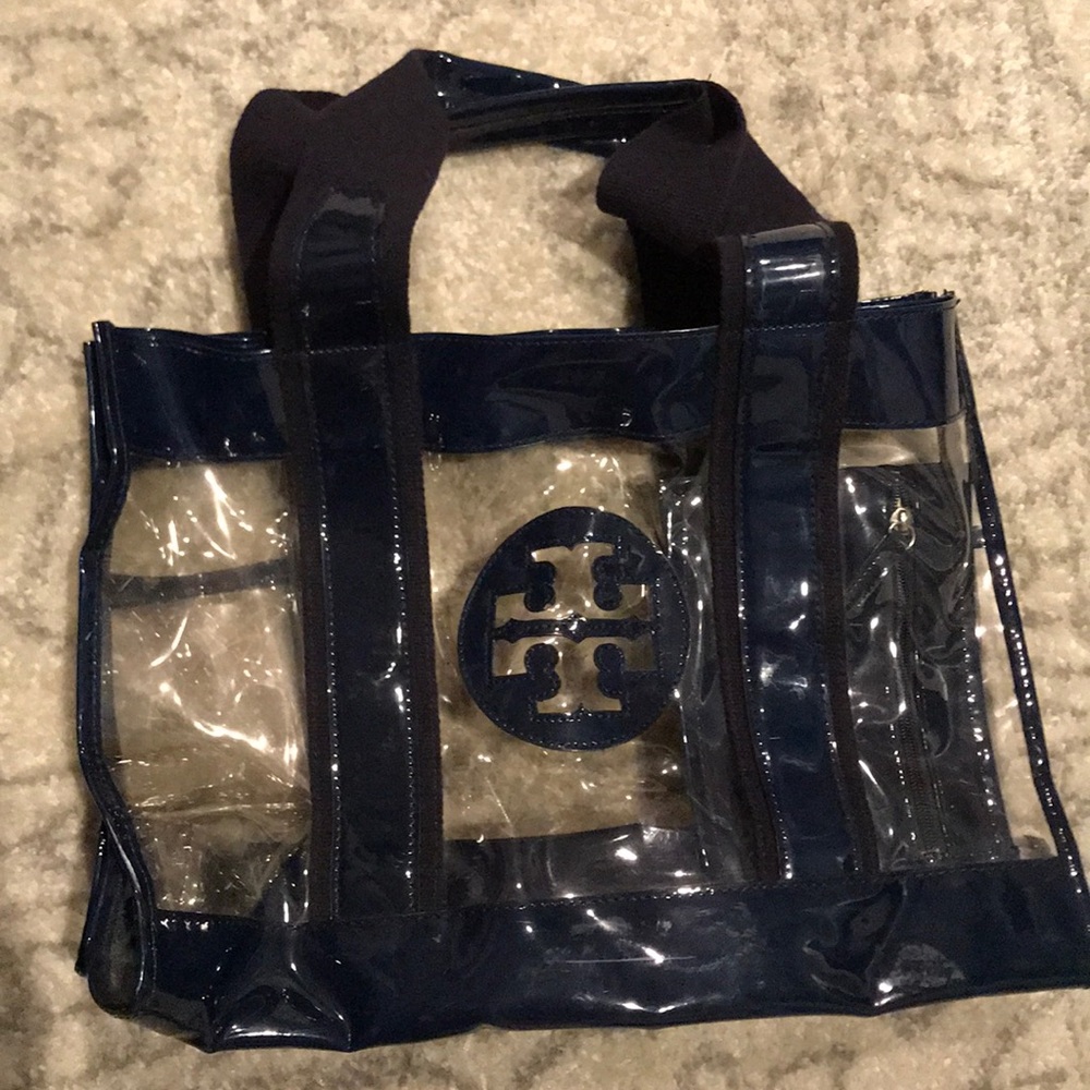 Tory Burch clear and navy tote